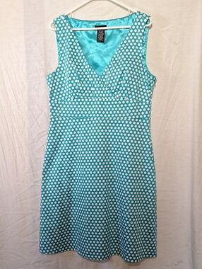 Spense Teal Polka Dot V-Neck Midi Dress